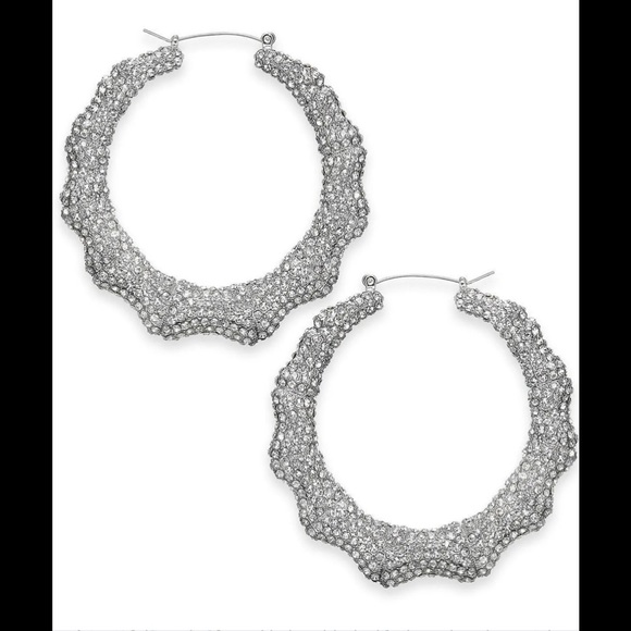 NWT THALIA SODI LARGE SILVER BAMBOO HOOP EARRINGS - Picture 2 of 7